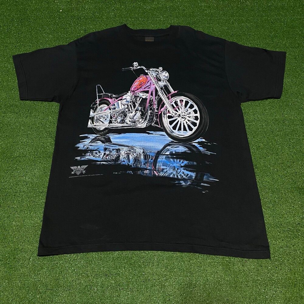 Vintage 90s 3D Emblem American Biker Pink Chopper Motorcycle Tee XL Deadstock